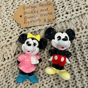 Vintage Mickey and Minnie Mouse Porcelain Figurines Dated 1982